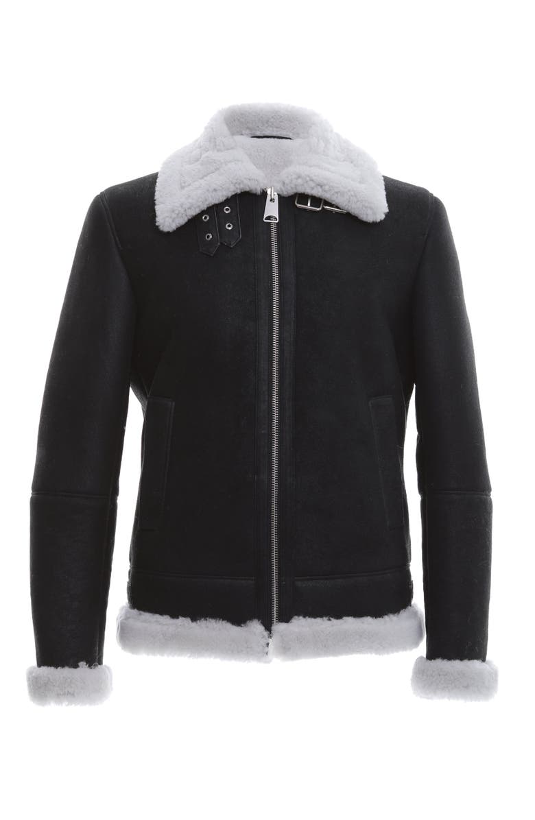 Furniq UK Rupert Suede Shearling Aviator Jacket, Main, color, Black