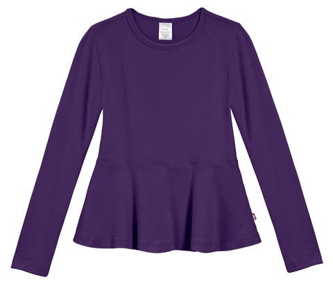Girls Soft Cotton Long Sleeve Peplum Tee