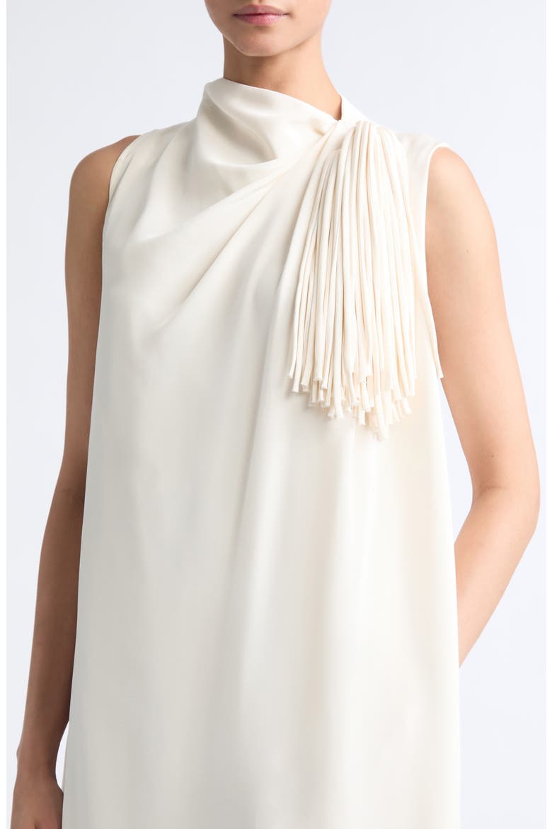 Jackie Fringe Trim Silk Dress, Alternate, color, IVORY