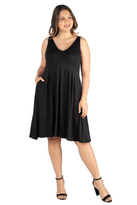 Plus Size Sleeveless Midi Fit and Flare Pocket Dress