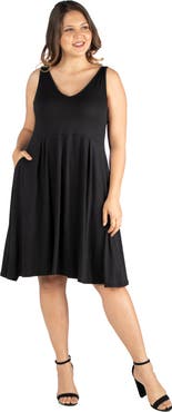 24seven Comfort Apparel Plus Size Sleeveless Midi Fit and Flare Pocket Dress