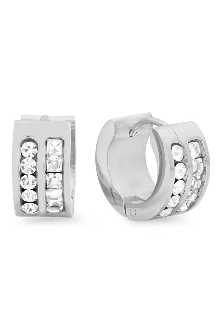 Crystal Stainless Steel Huggie Hoop Earrings, Main, color, SILVER