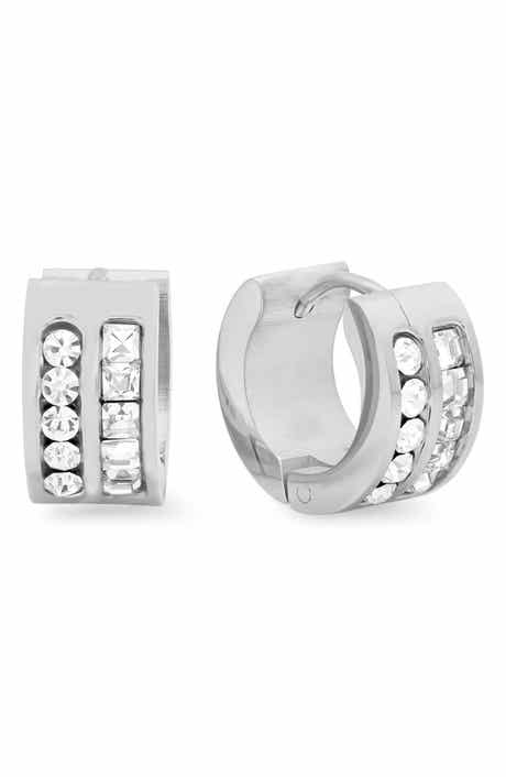 Crystal Stainless Steel Huggie Hoop Earrings
