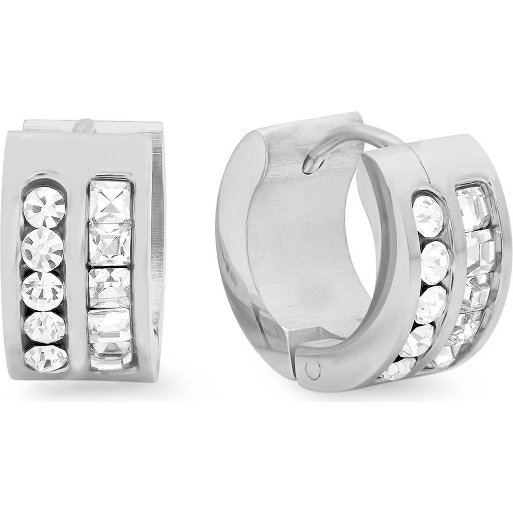 STEELTIME Crystal Stainless Steel Huggie Hoop Earrings in Silver at Nordstrom Rack
