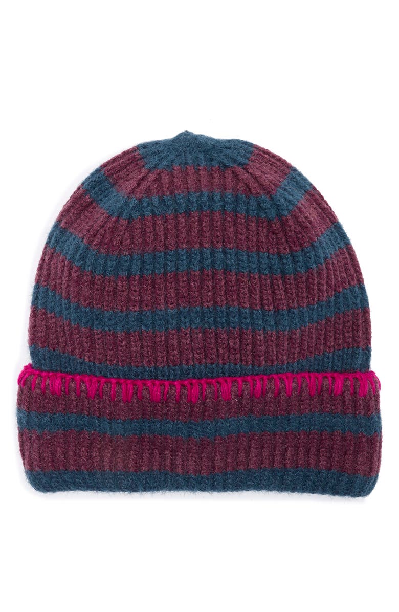 BCBGeneration Bicolor Stripe Knit Beanie, Main, color, Navy Multi