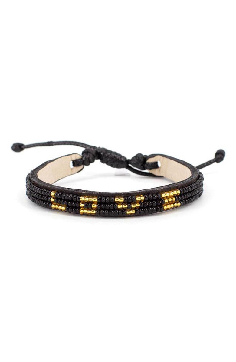 Ubuntu Life Love 3-Row Beaded Woven Bracelet, Main, color, Black/ Gold