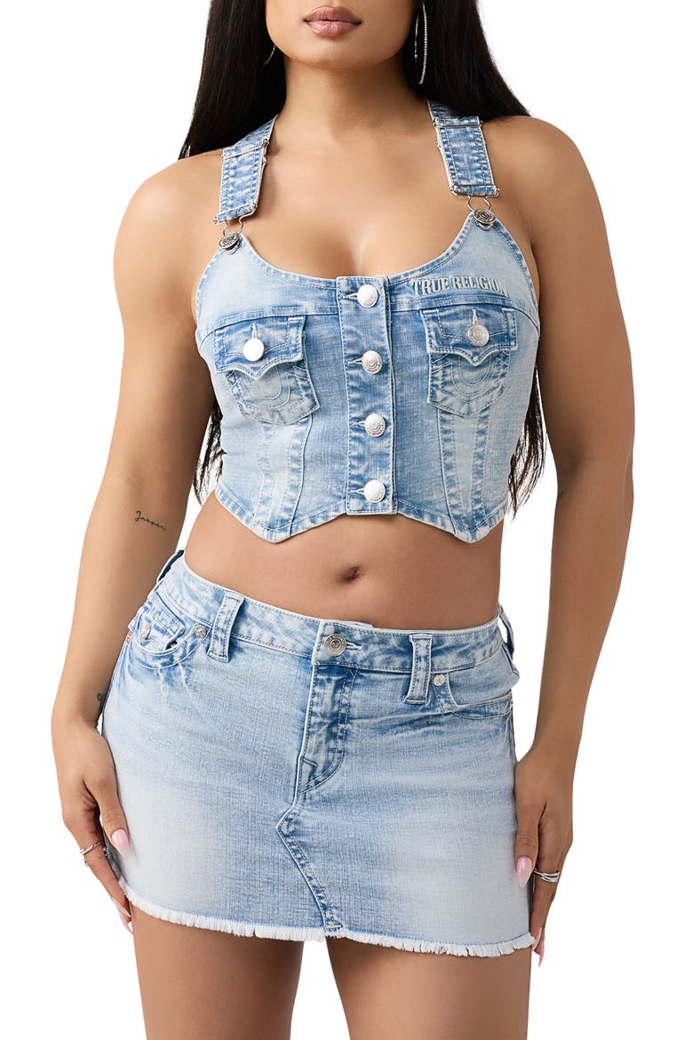 Overall Cropped Denim Top, Main, color, FRECKLE WAVE