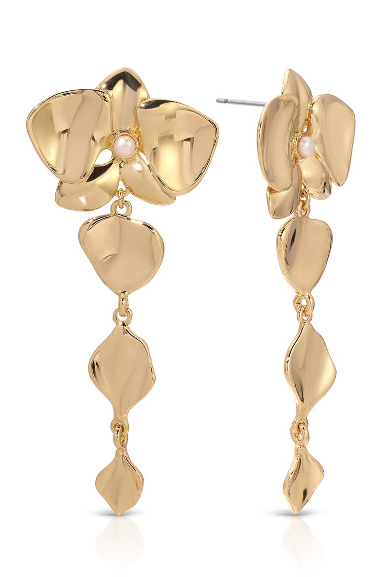 Freshwater Pearl Blossom Drop Earrings, Main, color, GOLD/ PEARL