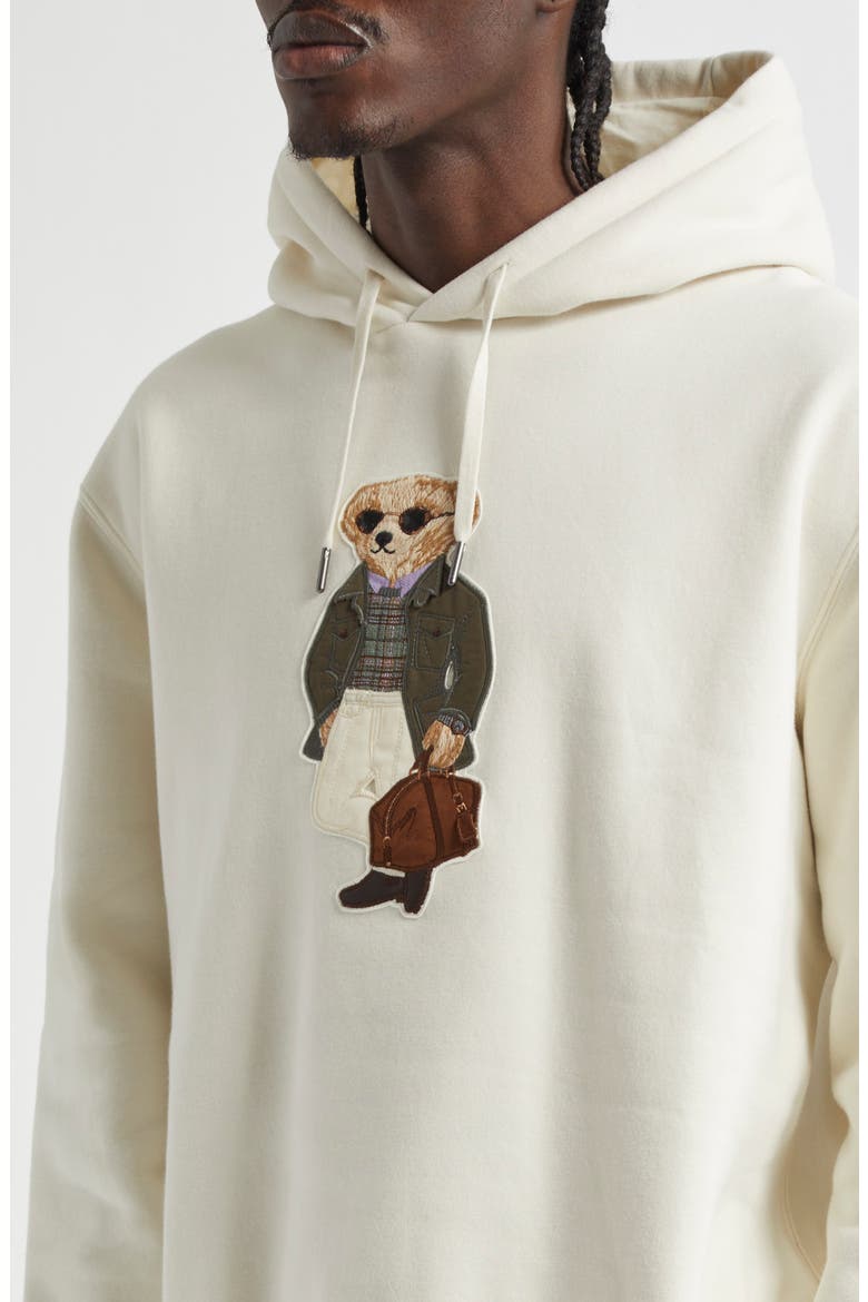 Polo Bear Appliqué Fleece Hoodie, Alternate, color, CLASSIC CREAM