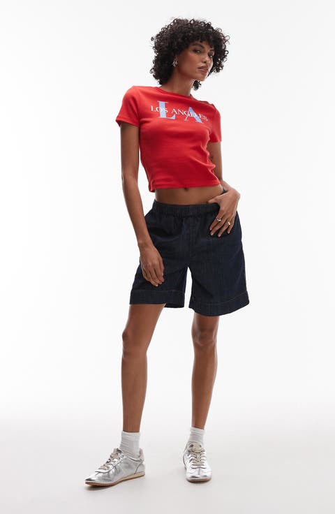 Pull On Denim Shorts