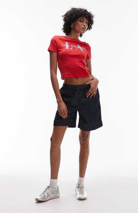 Topshop Pull On Denim Shorts