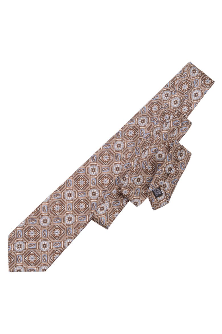 Mantova - Extra Long Printed Silk Tie for Men, Alternate, color, Brown