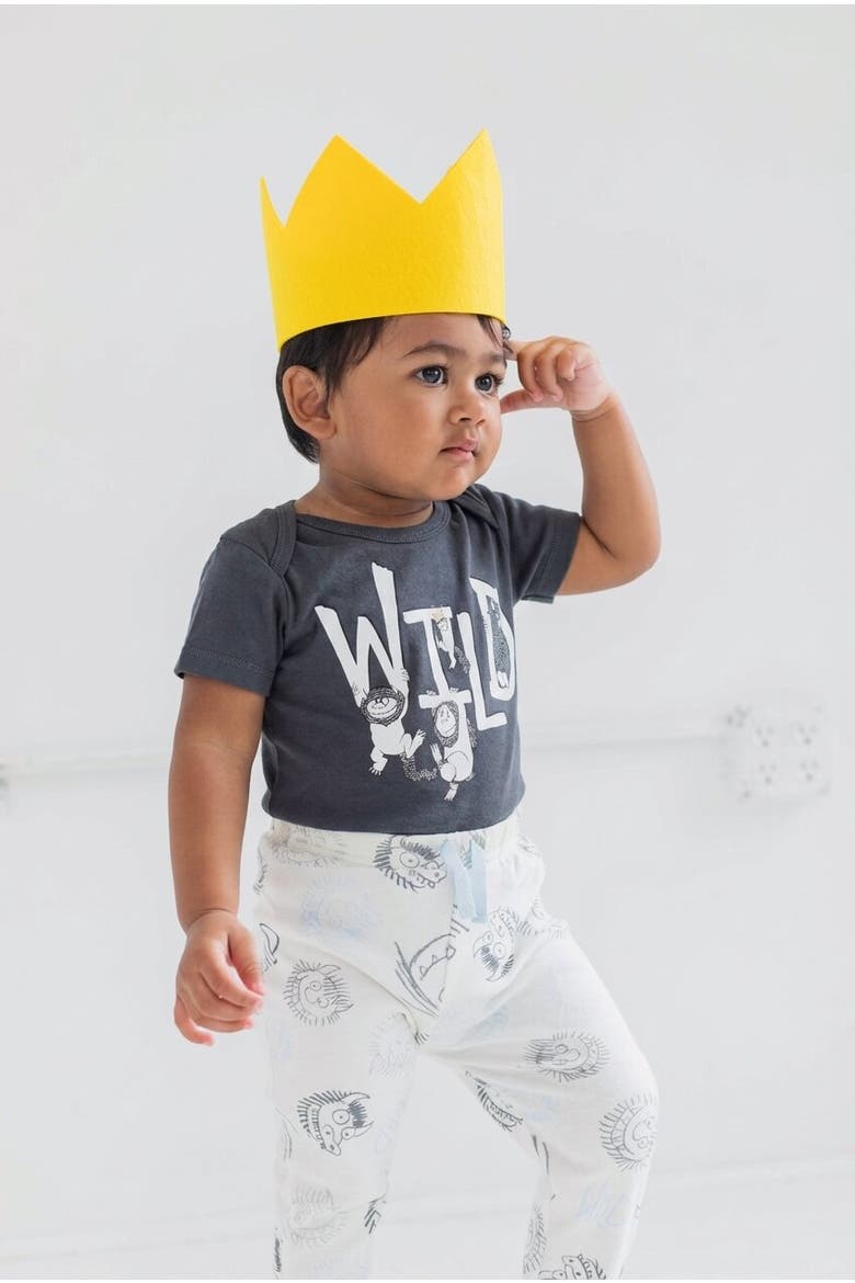 Where the Wild Things Are Max Birthday Bodysuit Pants and Hat Set, Alternate, color, Max Grey Yellow
