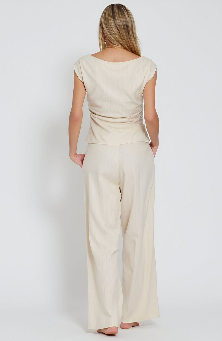 Modenaire Draped Short Sleeve Top and Wide Leg Pants Lounge Set, Alternate, color, 