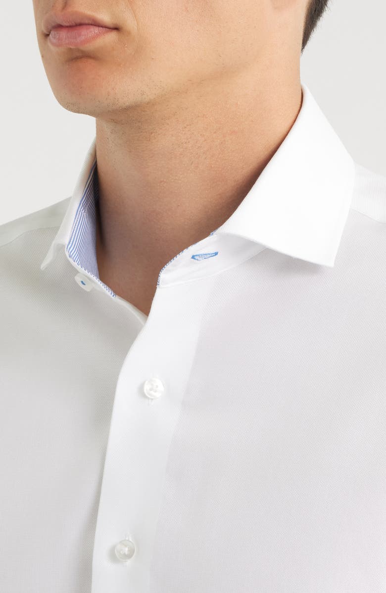 Lorenzo Uomo Trim Fit Solid White Textured Cotton Dress Shirt, Alternate, color, White