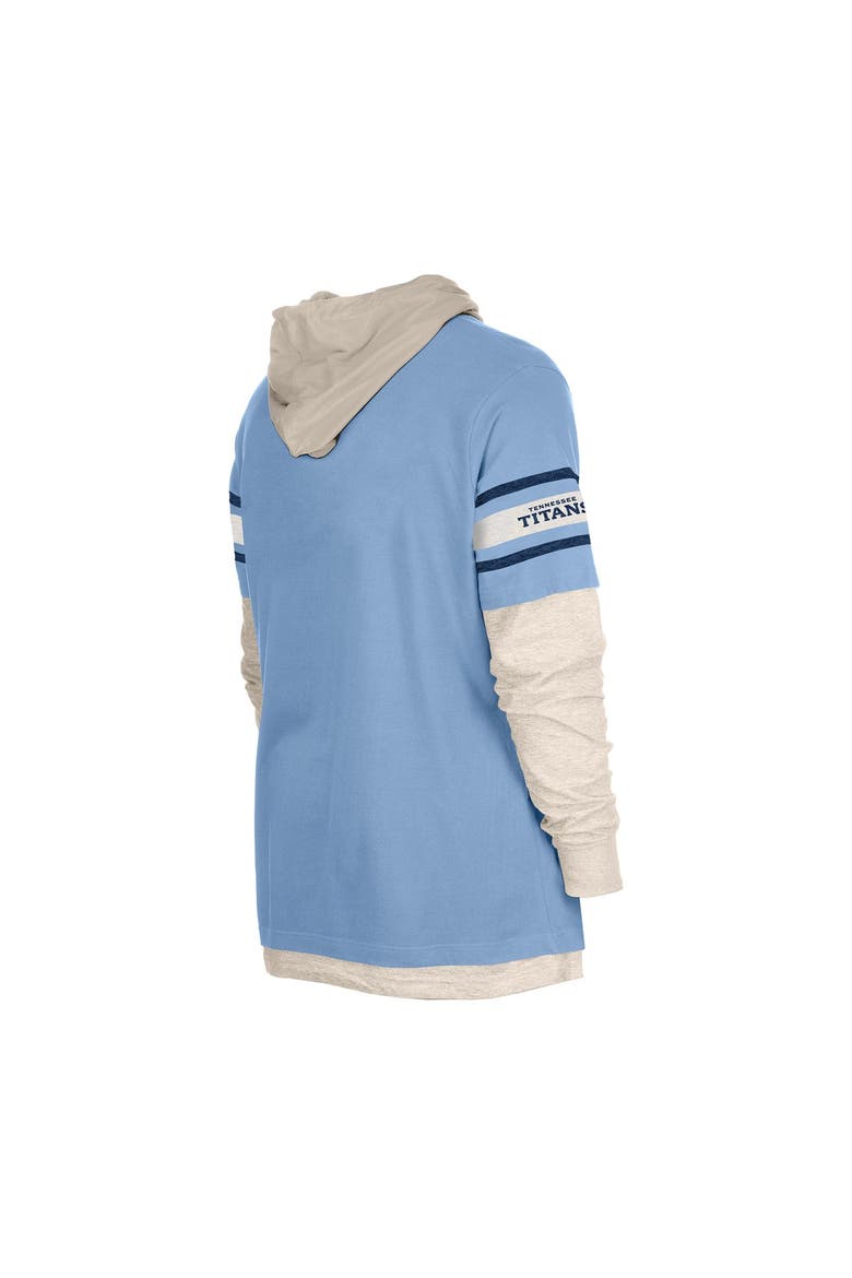 Men's New Era  Light Blue Tennessee Titans Twofer Layered Long Sleeve Hoodie T-Shirt, Alternate, color, Light Blue
