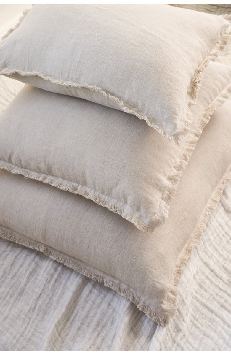 Anaya Natural Beige Fringe Dutch Euro Linen Pillow with Down Alternative Insert, Alternate, color, Beige