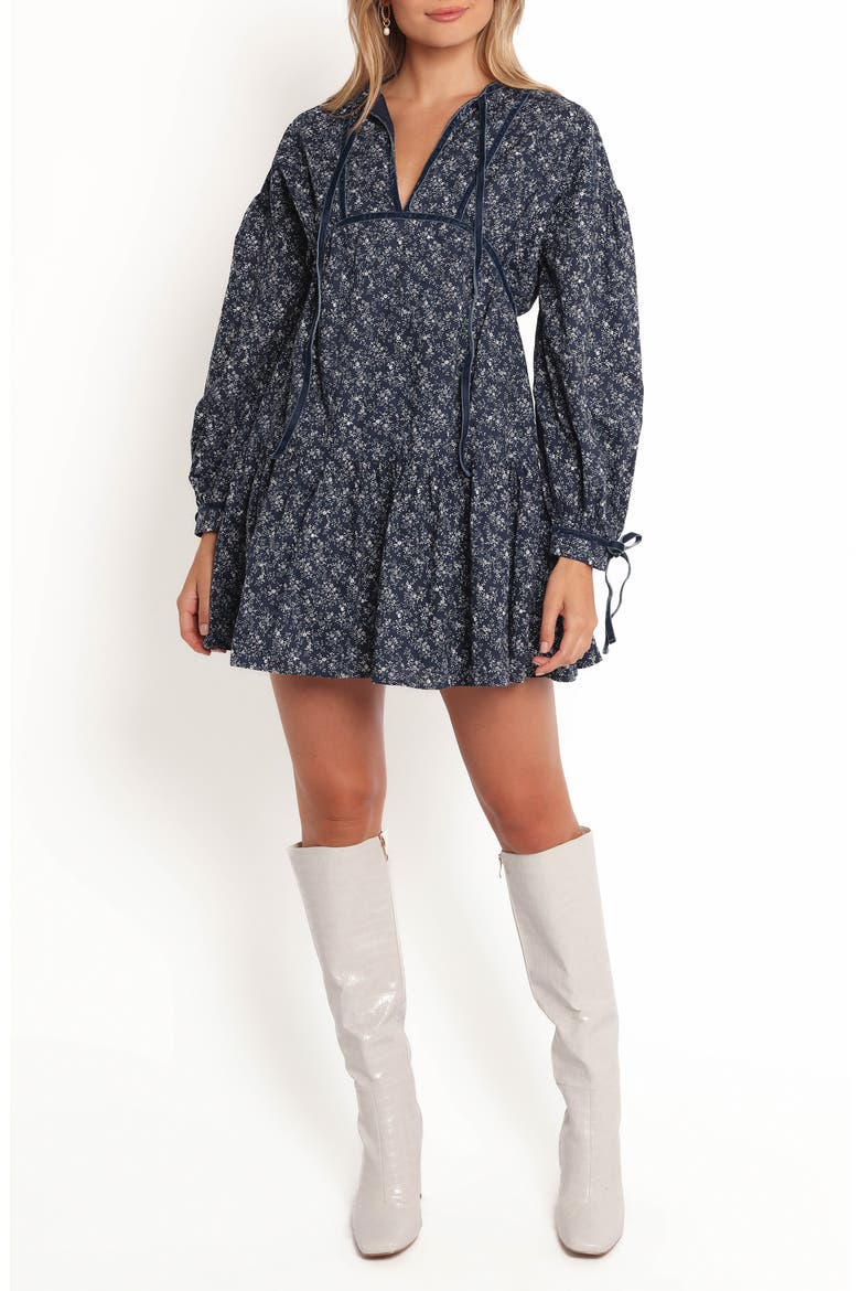 Brooklyn Long Sleeve Cotton Minidress, Main, color, BLUE FLORAL