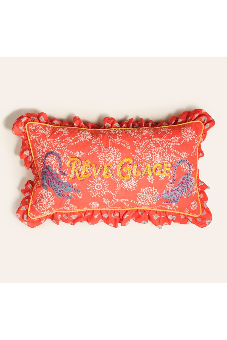 Ghuni Ruffled Embroidered 100% Cotton Home Accent, Main, color, Red