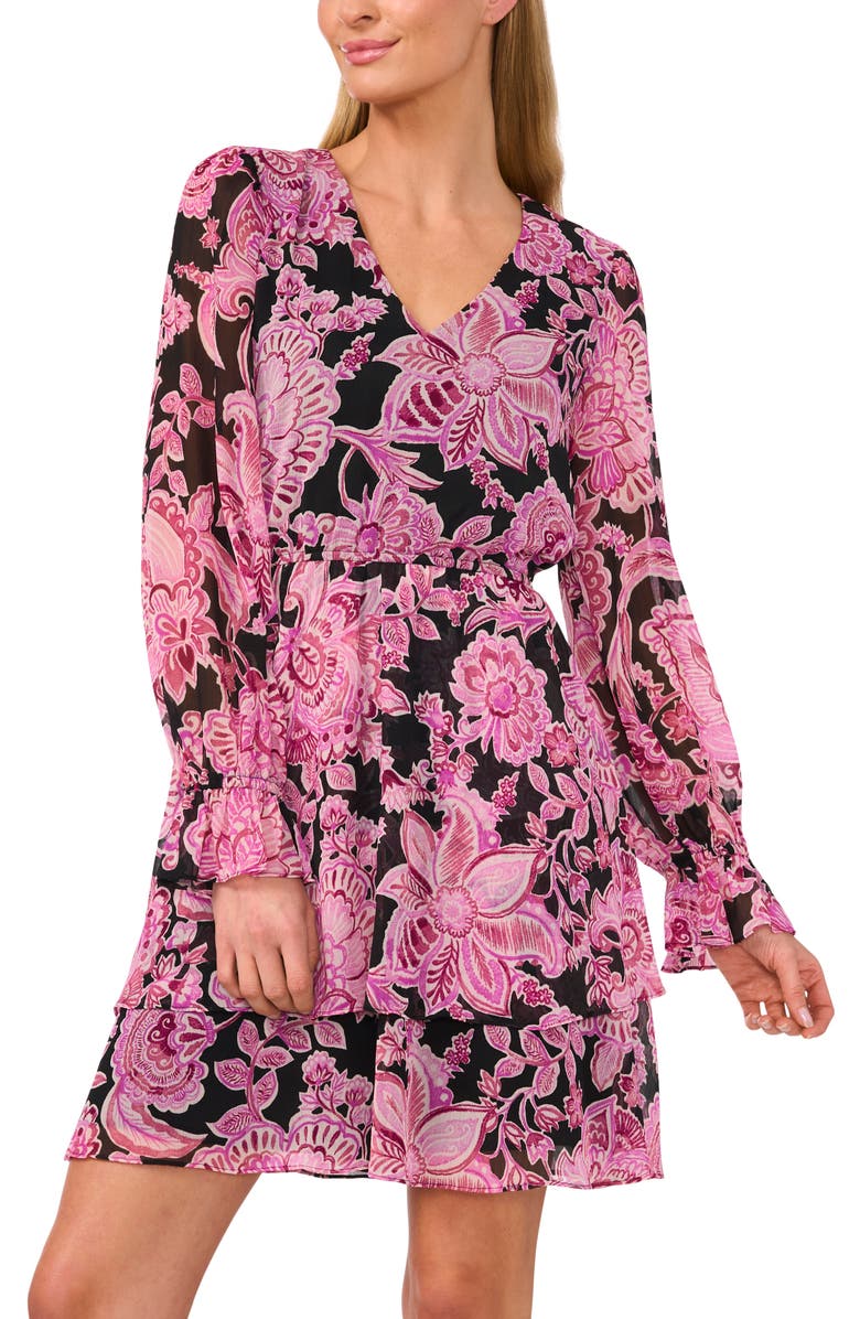 CeCe Floral Long Sleeve Tiered Dress, Alternate, color, 