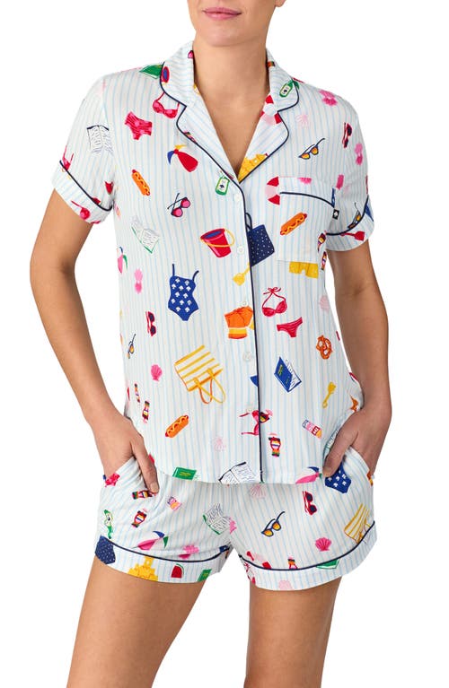 Kate Spade New York Jersey Boxer Pajama Set In Blue/wht