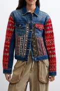 Desigual Mixed Pattern Embroidered Denim Jacket