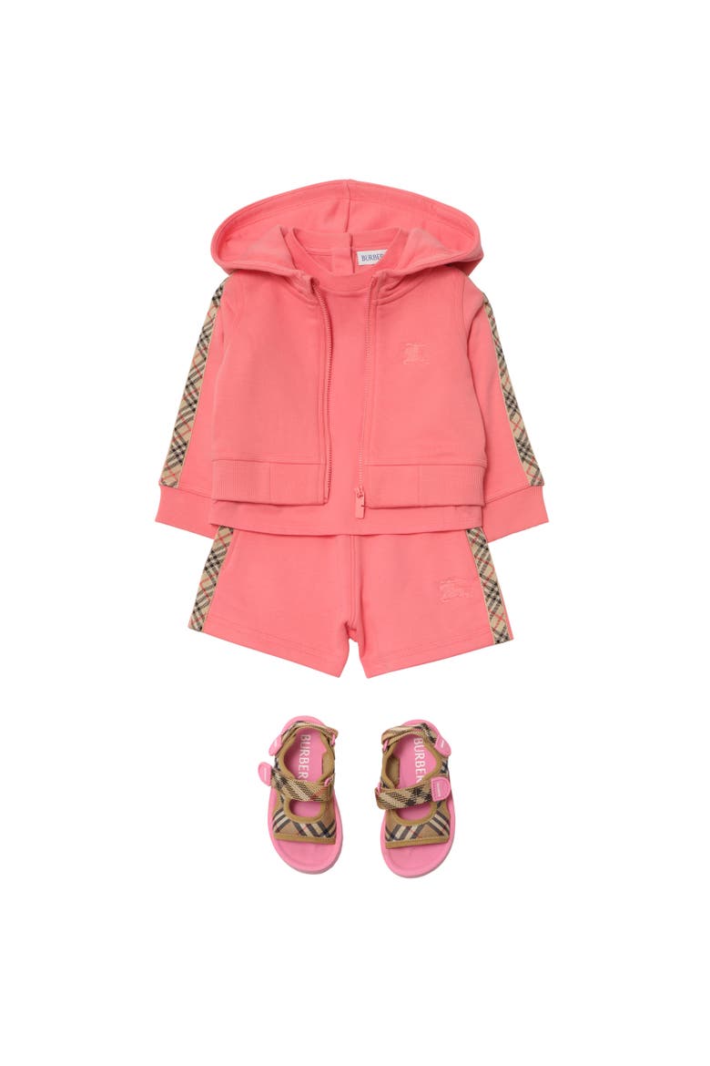 Girls' Check Trim Cotton Zip Hoodie, Alternate, color, Pale hibiscus pink