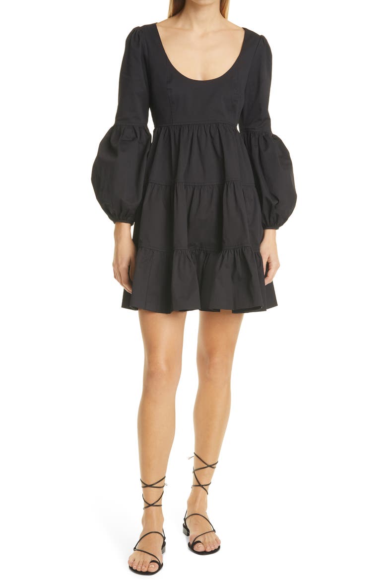 Rose Long Sleeve Babydoll Dress, Main, color, BLACK