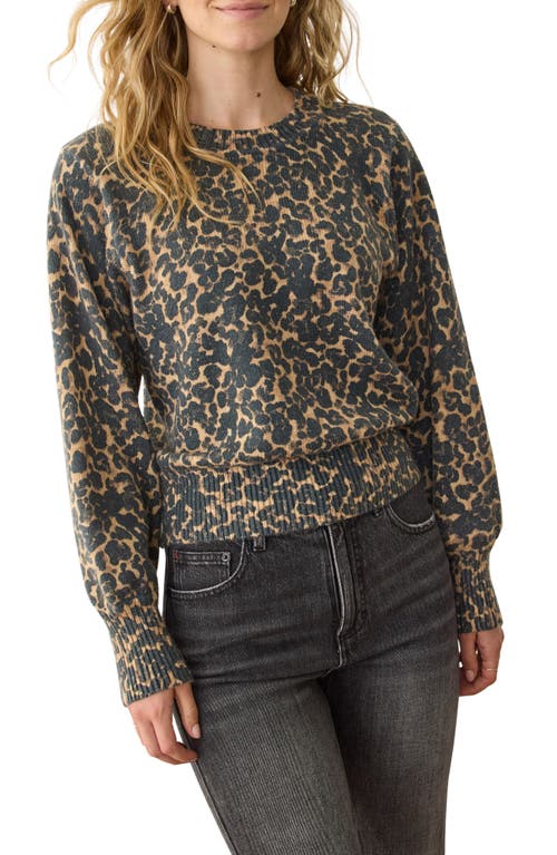 Marine Layer Alma Leopard Print Blouson Sleeve Sweater In Brown