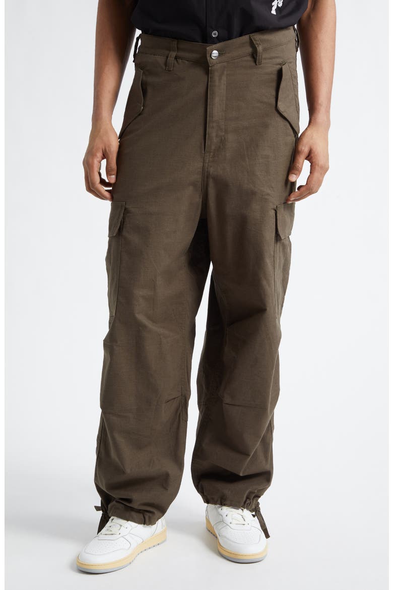 Cotton & Linen Parachute Cargo Pants, Main, color, OLIVE GREEN