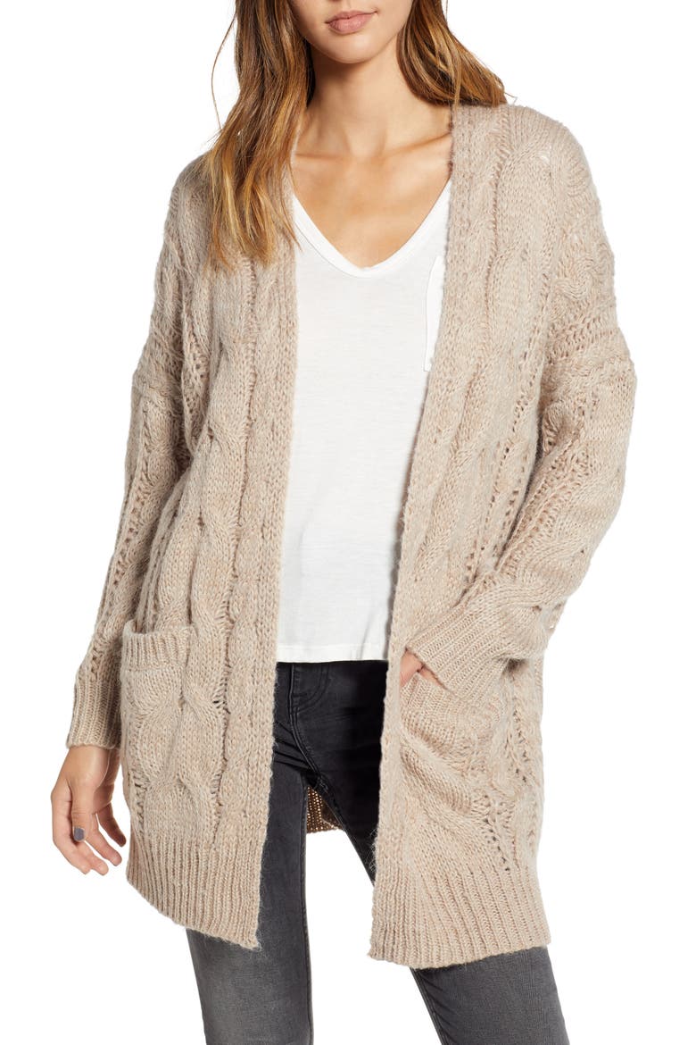 Chunky Cable Knit Cardigan, Main, color, TAUPE