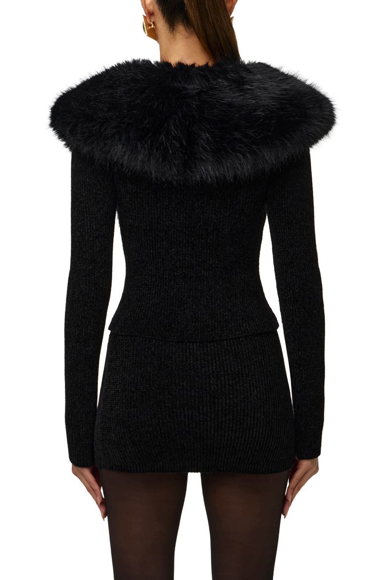 Faux Fur Collar Cardigan, Alternate, color, BLACK