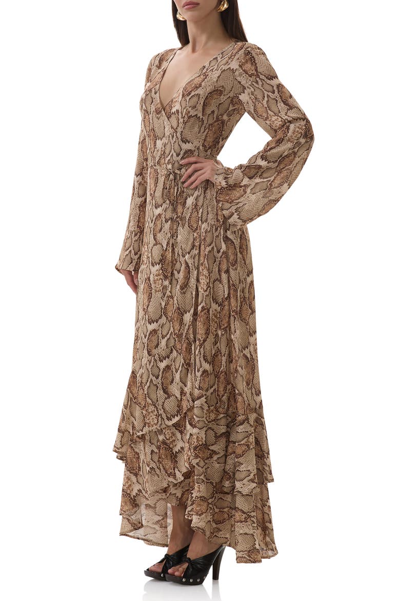 Mimi Snakeskin Print Long Sleeve Wrap Dress, Alternate, color, SAND SNAKE