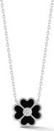 SPHERA MILANO Black Agate & Cubic Zirconia Clover Pendant Necklace