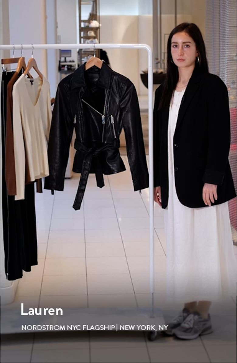 Febe Belted Leather Moto Jacket, sales video thumbnail