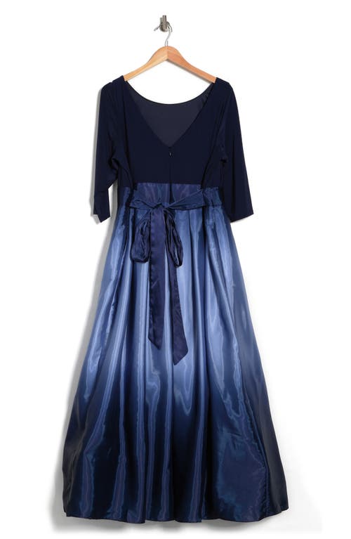 Sl Fashions Three-quarter Sleeve Jersey Bodice Ombré Satin A-line Gown In Nvw
