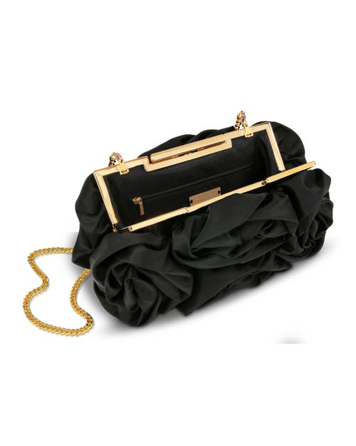 Badgley Mischka Jett Silk Satin Rosette Clutch In Black