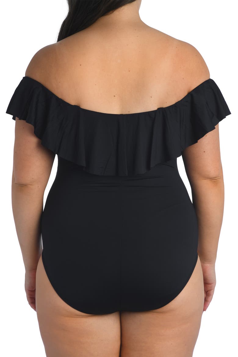 Off the Shoulder One-Piece Swimsuit, Alternate, color, BLACK
