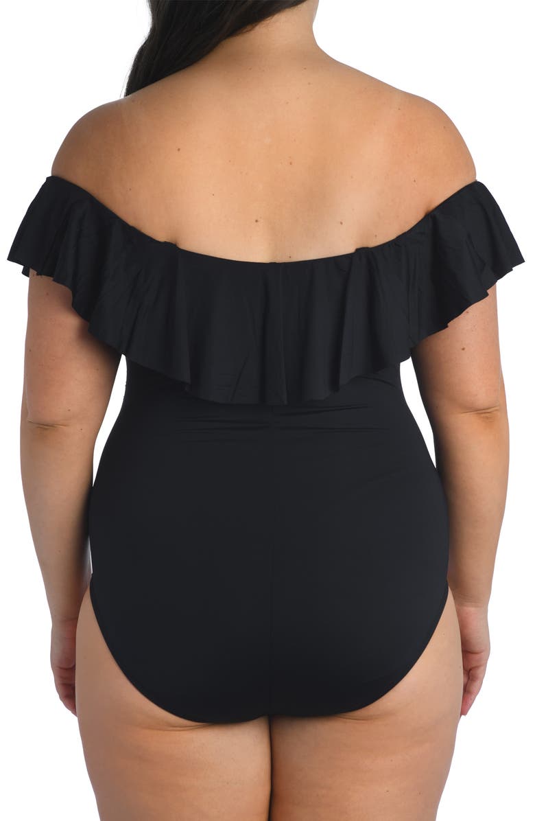 La Blanca Off the Shoulder One-Piece Swimsuit, Alternate, color, Black