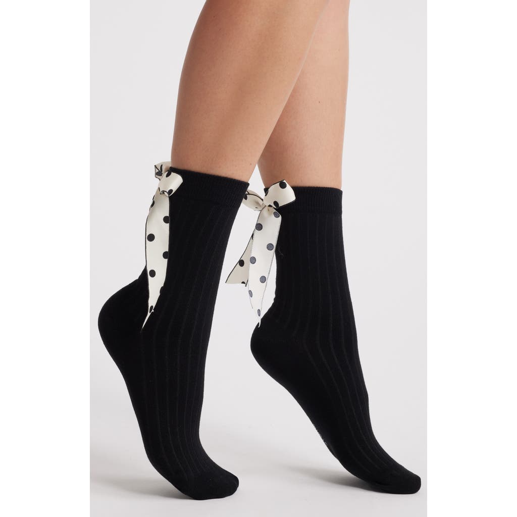 Stems Polka Dot Ribbon Crew Socks In Black
