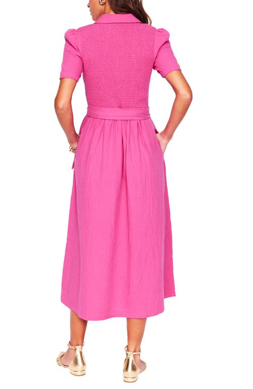 BODEN BODEN AMBER BELTED COTTON MIDI DRESS