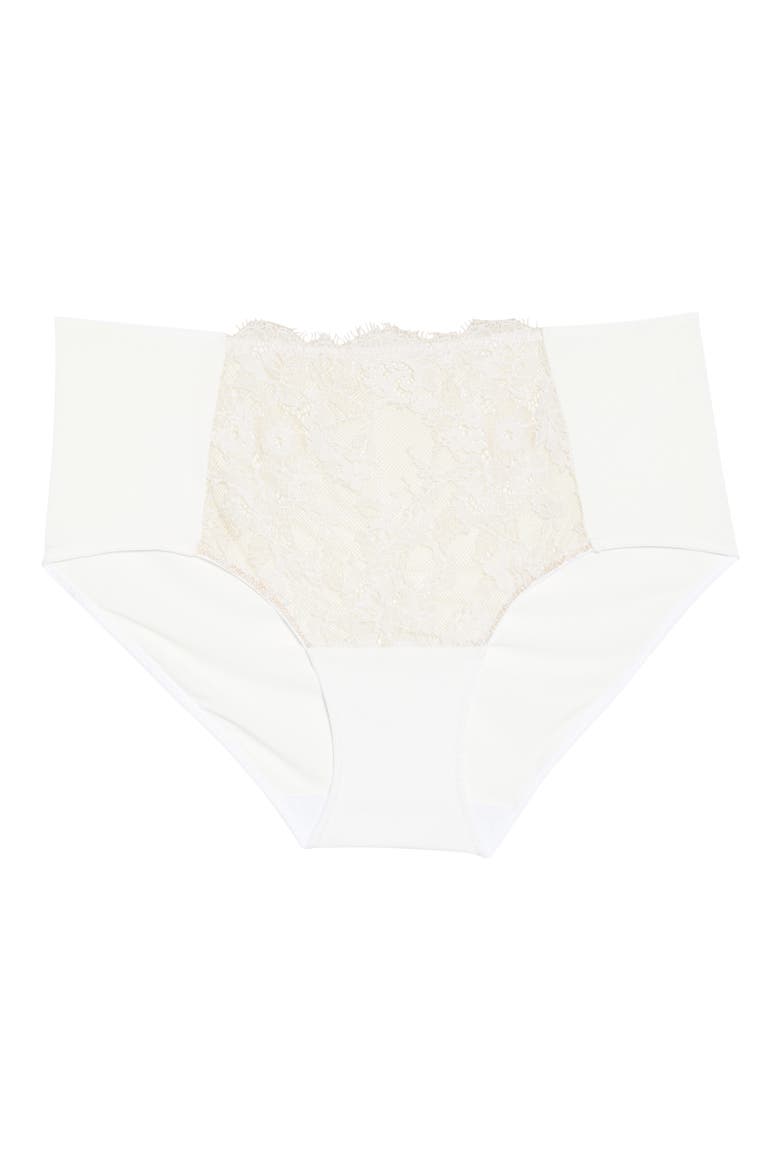 Entice Front Lace Brief, Alternate, color, WHITE / NYLON