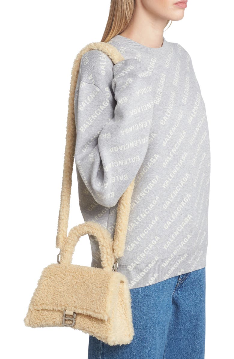 Balenciaga Small Hourglass Genuine Shearling Top Handle Bag, Alternate, color,