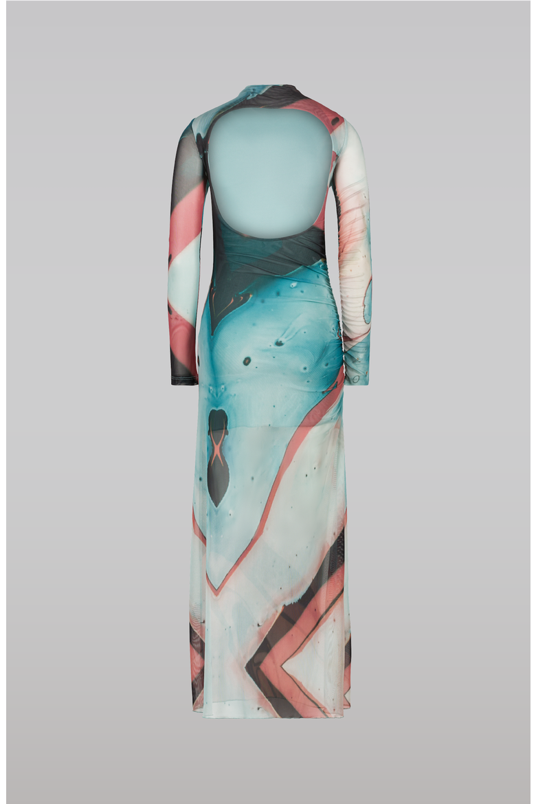Lava Printed Mesh Dress, Alternate, color, Teal / Coral