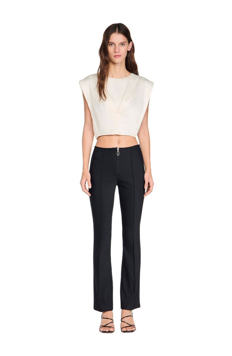SANDRO Pleat and zip trousers, Alternate, color, Black