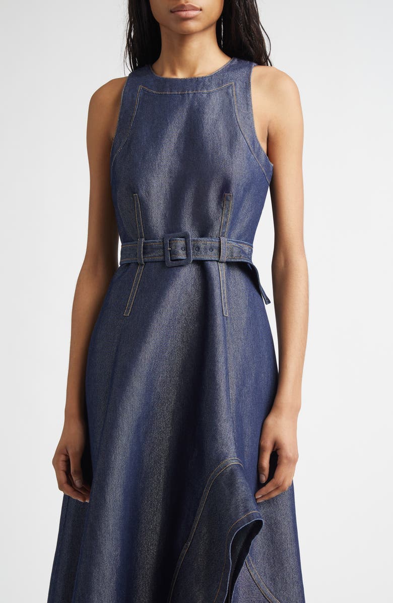 Cinq à Sept Zelda Sleeveless Belted Cotton Blend Denim Dress, Alternate, color, Minuit