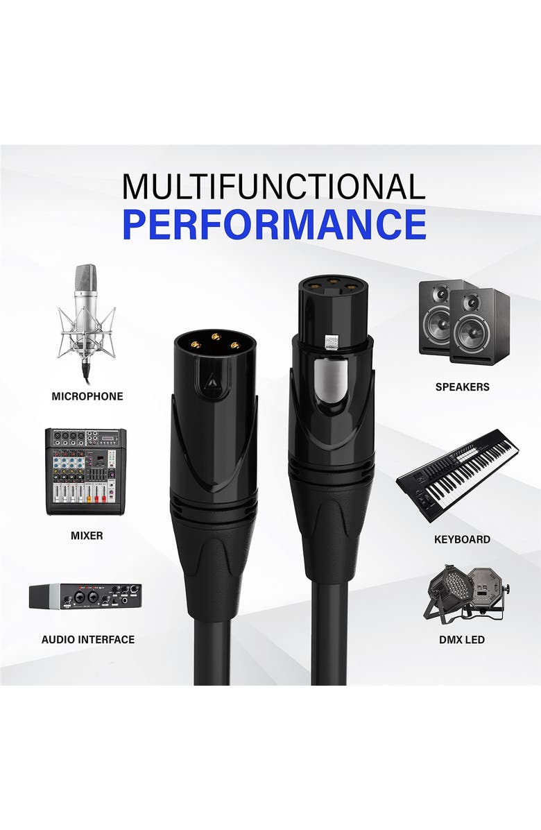 Lyxpro 10 ft Balanced XLR Cable, Male to Female, 3 Pin Microphone Cable, Alternate, color, Black