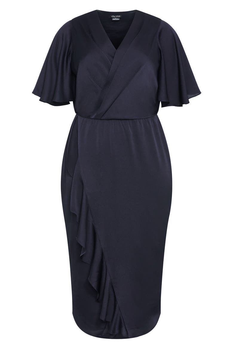 Holland Sateen Faux Wrap Midi Dress, Alternate, color, NAVY