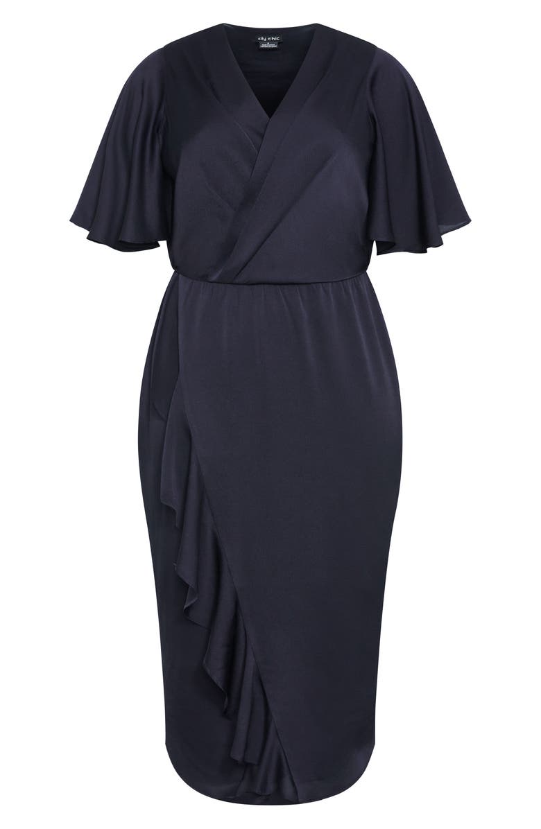 City Chic Soft Ruffle Faux Wrap Midi Dress, Alternate, color,