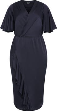 City Chic Holland Sateen Faux Wrap Midi Dress